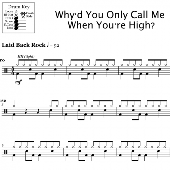 Why D You Only Call Me When You Re High Arctic Monkeys Drum Sheet Music Onlinedrummer Com
