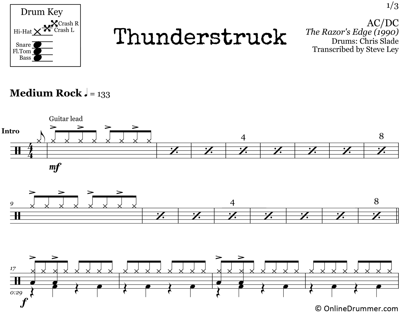 Thunderstruck ACDC Drum Sheet Music