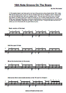 Sixteenth-Note Groove on the Snare Sixteenth-Note Groove on the Snare