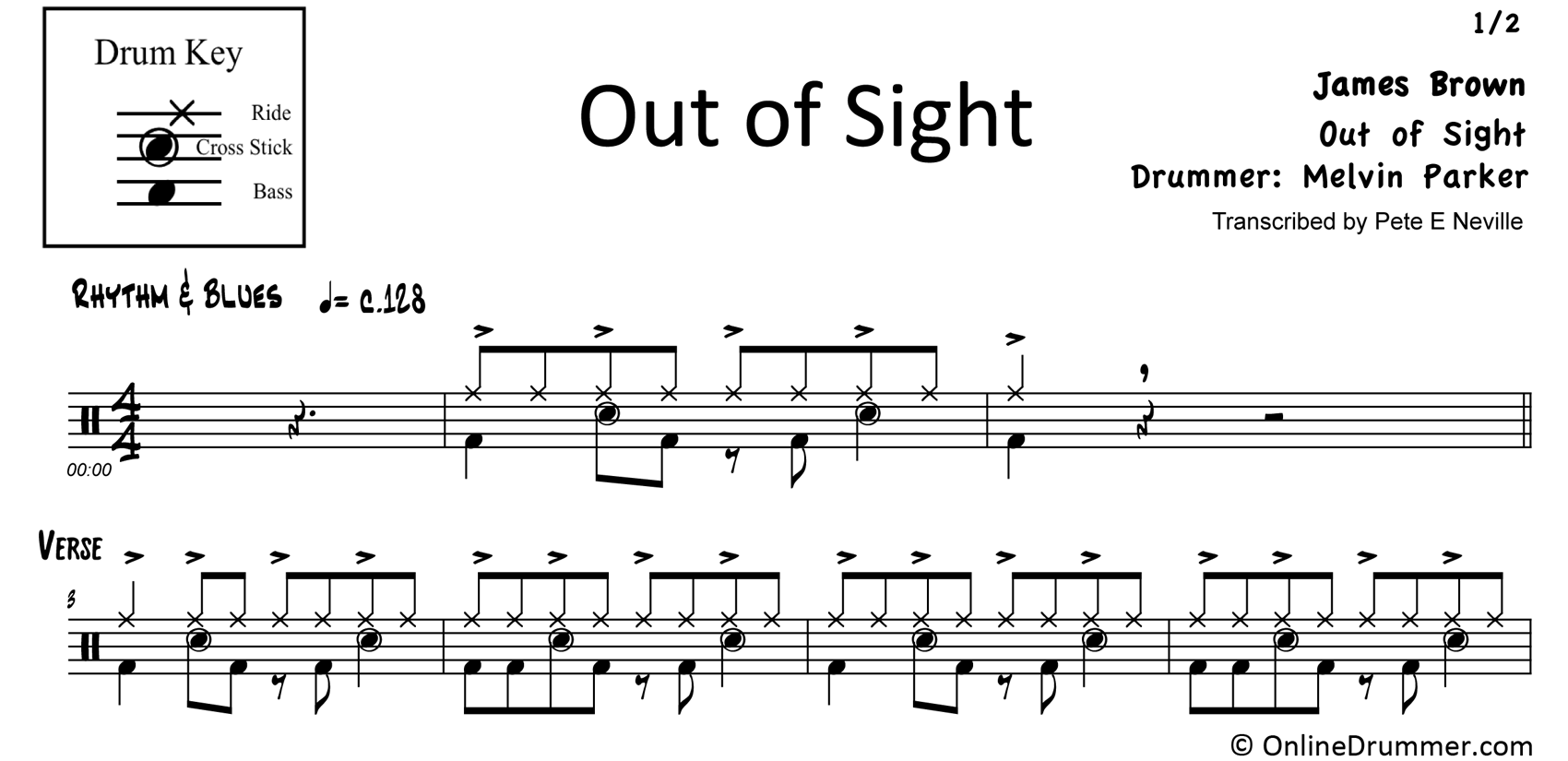 Out Of Sight James Brown Drum Sheet Music