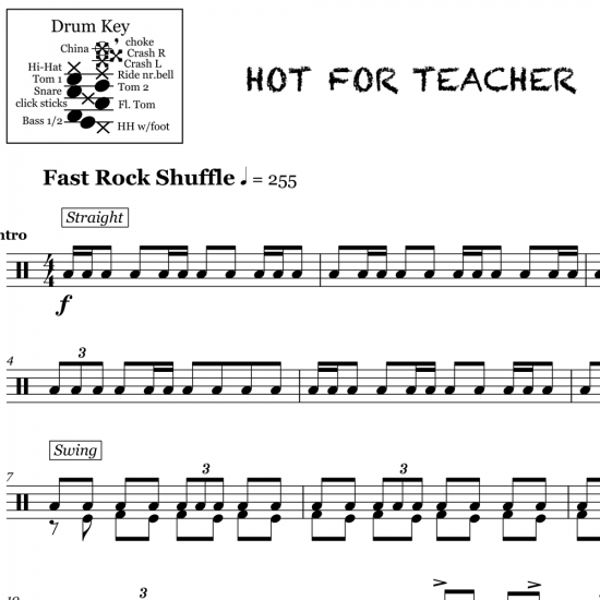 Hot For Teacher Van Halen Drum Sheet Music Onlinedrummer Com