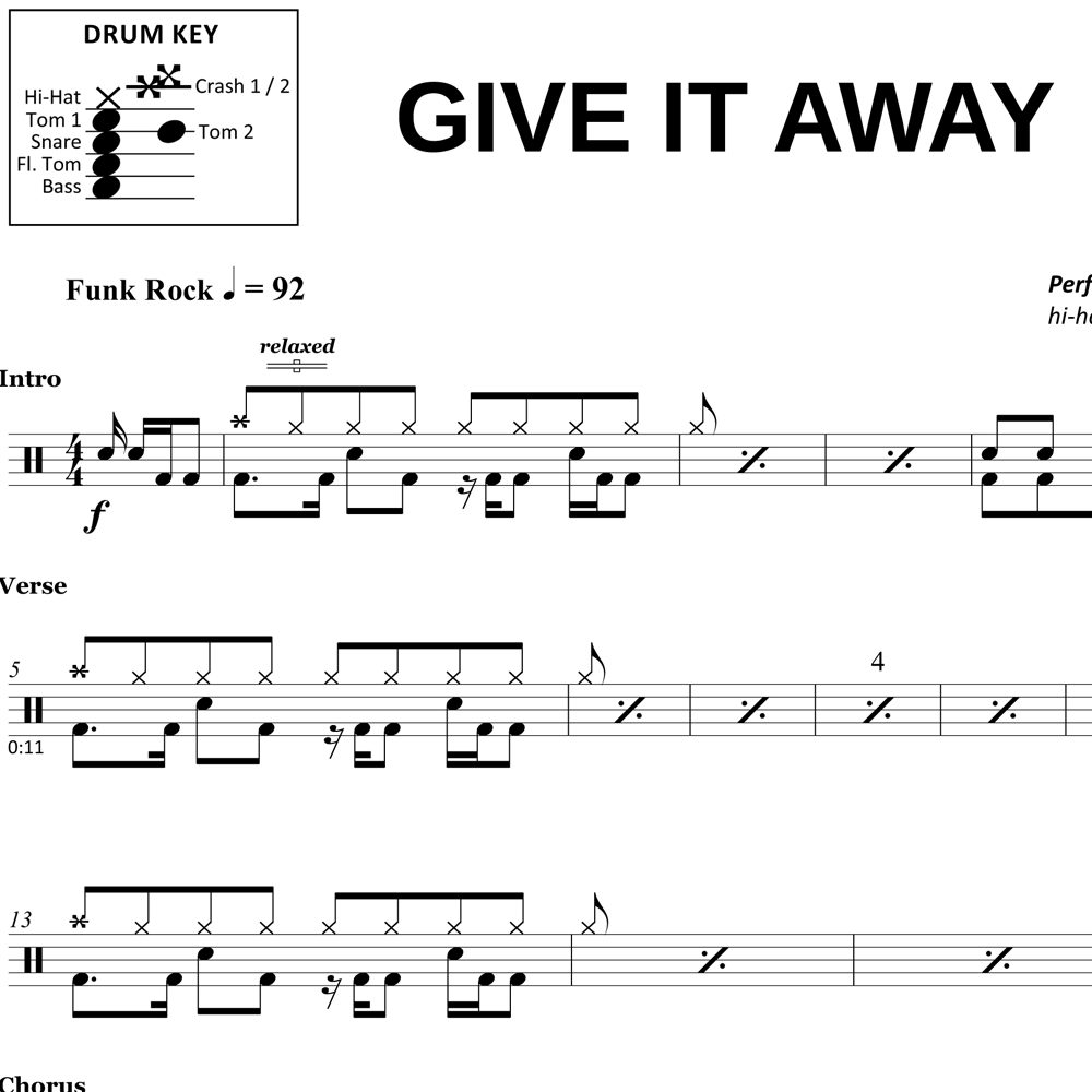 Drum tabs. Red hot Chili Peppers give it away. RHCP give it away Drum Notes. Give it away Red hot Chili Peppers Drums. Ноты для барабанов Red hot Chili Peppers.