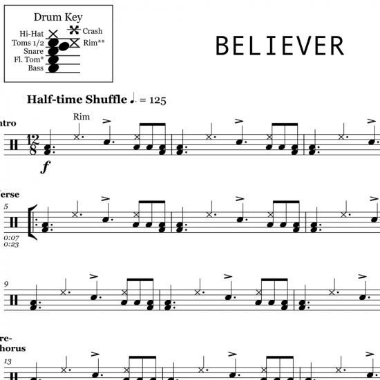 Believer Imagine Dragons Drum Sheet Music Onlinedrummer Com