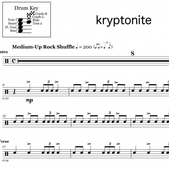 Kryptonite 3 Doors Down Drum Sheet Music Onlinedrummer Com