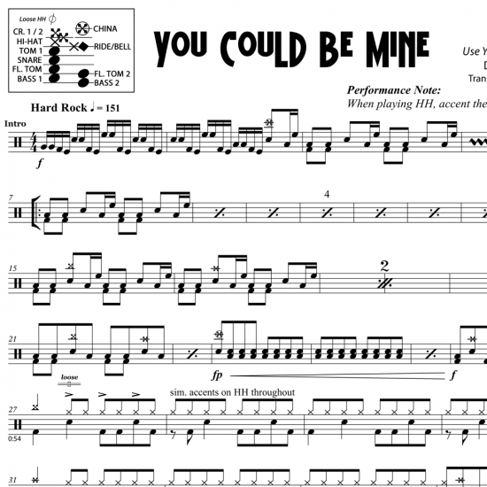 You Could Be Mine - Guns N Roses - Drum Sheet Music | OnlineDrummer.com