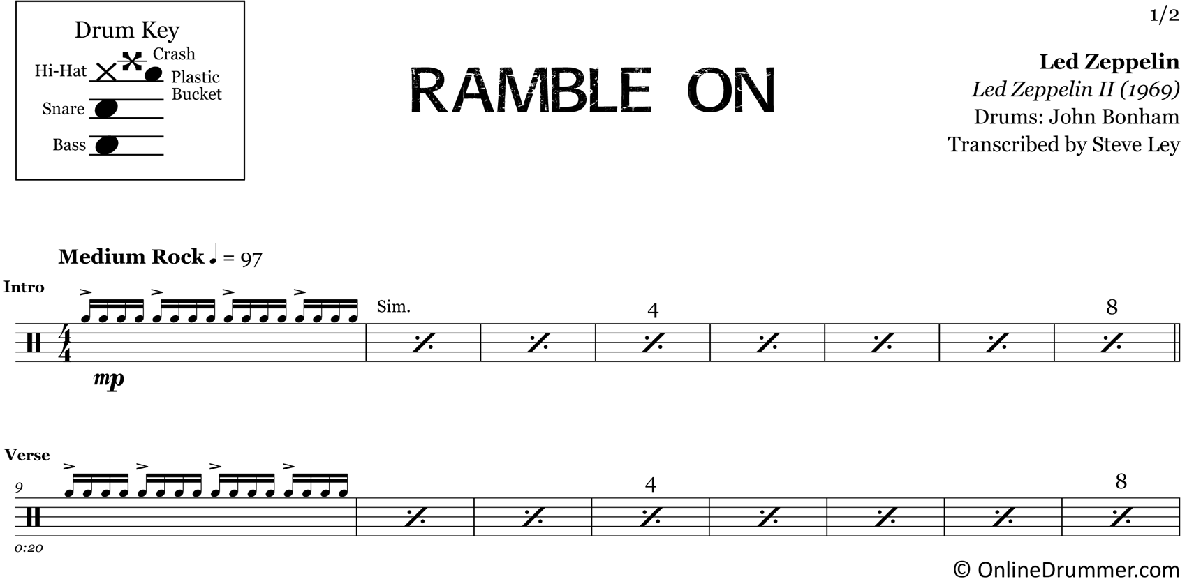 Ramble On Led Zeppelin Drum Sheet Music