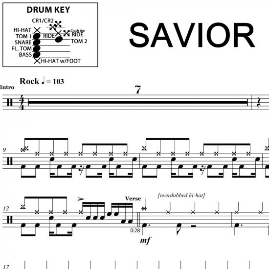 Savior - Skillet - Drum Sheet Music | OnlineDrummer.Com