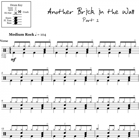 Another Brick In The Wall Part 2 Pink Floyd Drum Sheet Music Onlinedrummer Com