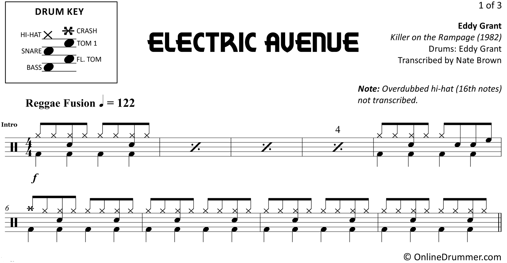 Electric Avenue Eddy Grant Drum Sheet Music