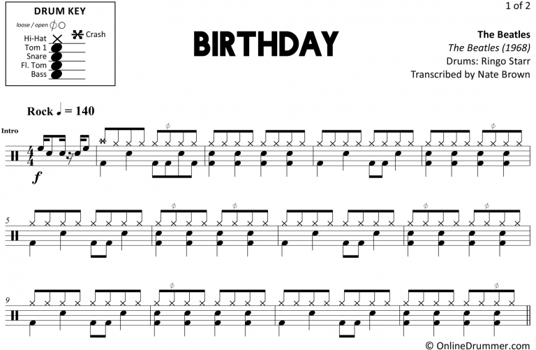 Birthday The Beatles Drum Sheet Music