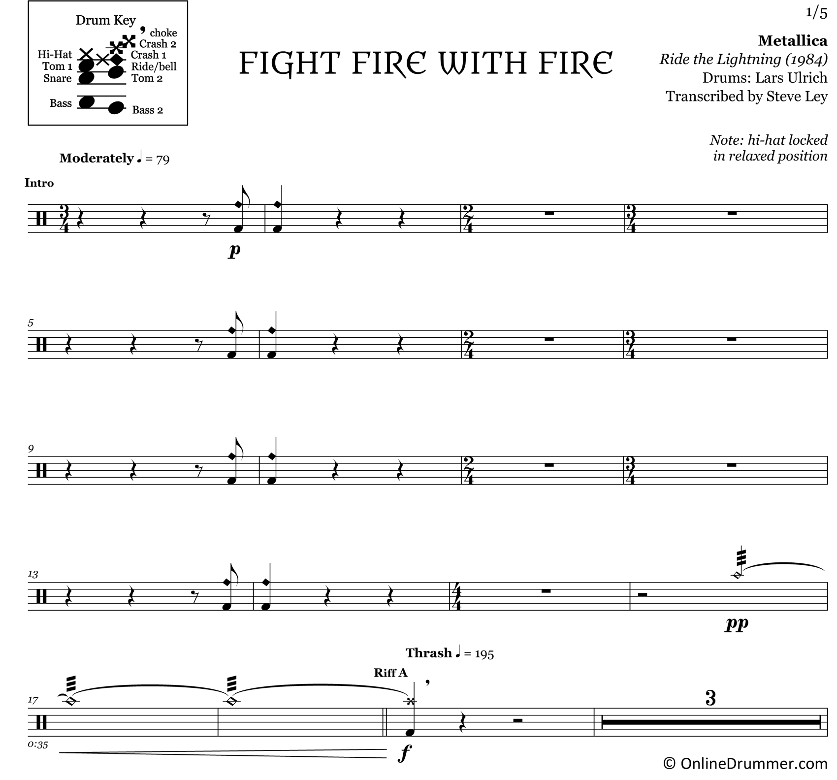 Fight Fire with Fire Metallica Drum Sheet Music
