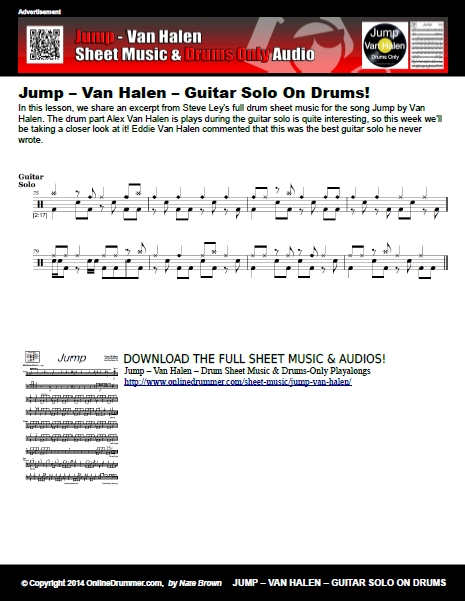 Jump Van Halen Guitar Solo On Drums Sheet Onlinedrummer Com