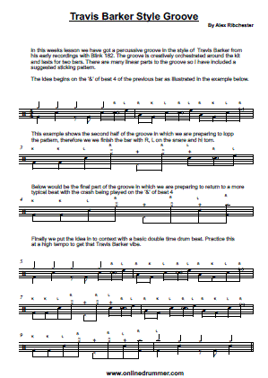 Travis Barker Groove - Sheet Music Travis Barker Groove - Sheet Music